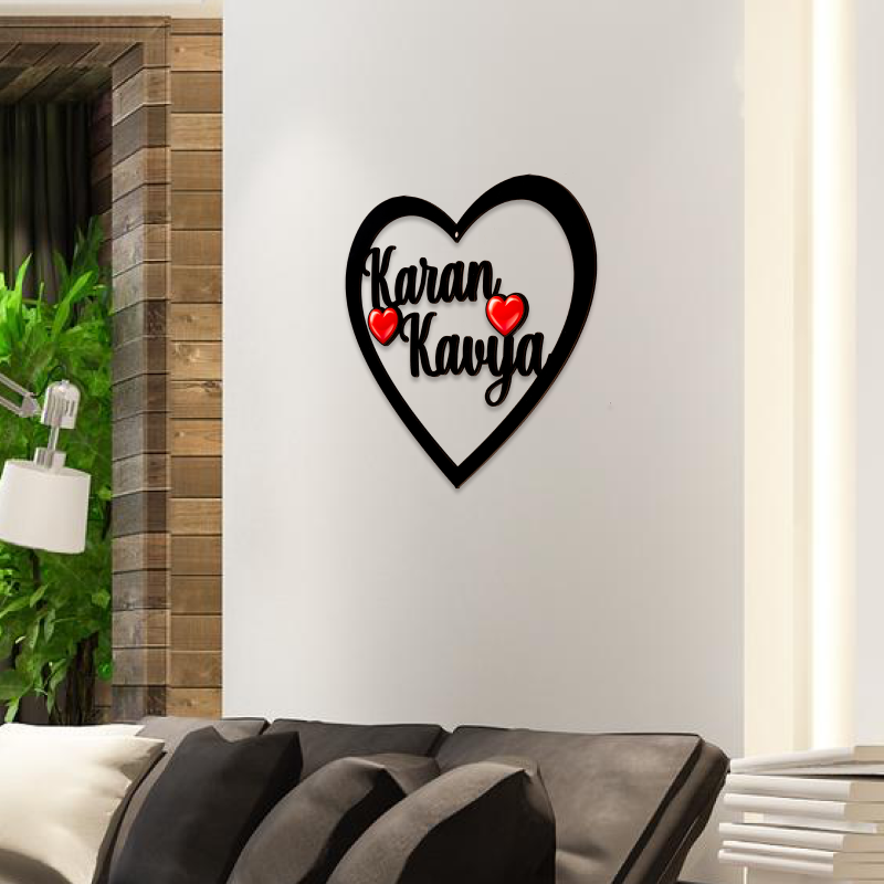 Personalised Name Cutout Heart shaped wall hanging - Couple Gift