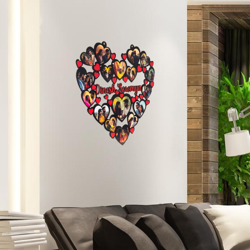 Multiple heart - Wall mount wooden photo frame
