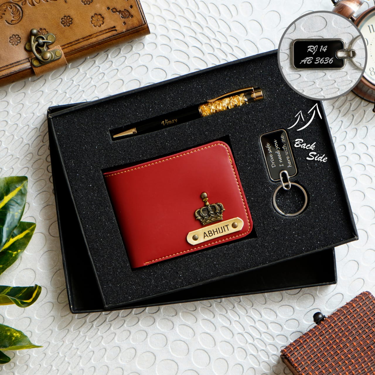Customized Men's Wallet, keychain and pen Combo