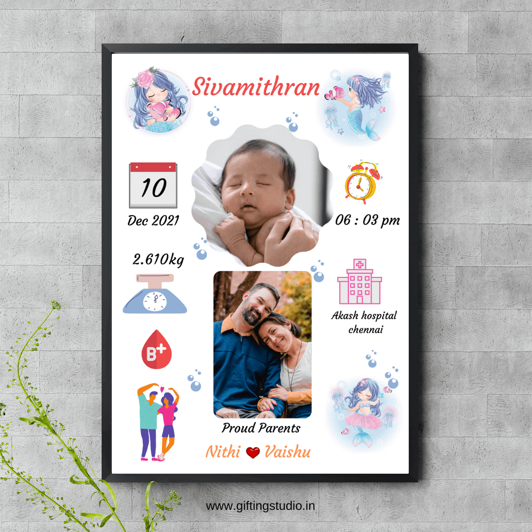 Born　New　Baby　Studio　Gifts　Gifting　–　Frame　Birth　Personalised　Baby