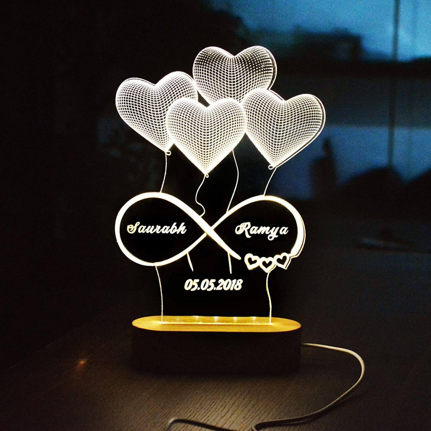 Infinity heart night lamp with name