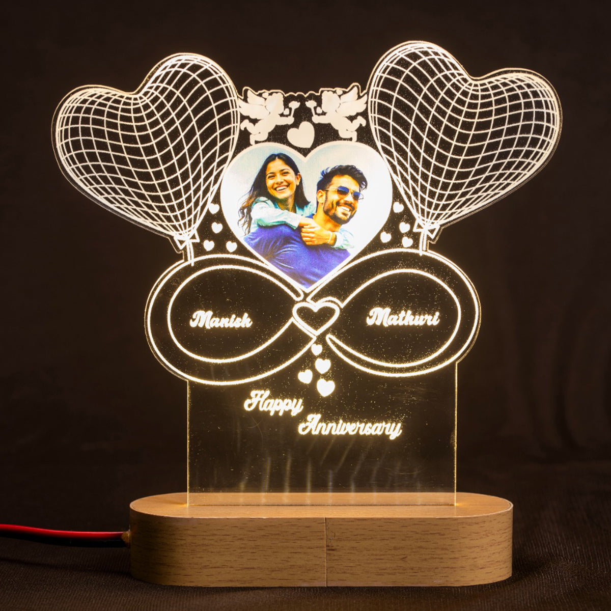 Infinity heart night lamp with photo