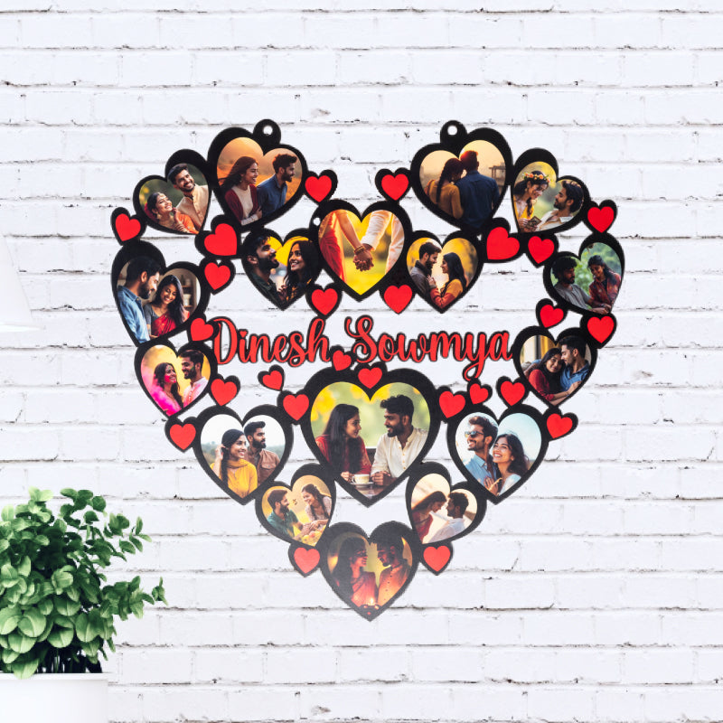 Heart Multi Photo Frame Infinity heart - Wall mount wooden photo frame - Gifting Studio ...