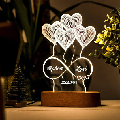 Infinity heart night lamp with name